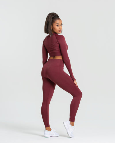 Power Seamless Long Sleeve Crop Top | Burgundy