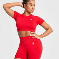 Power Seamless Short Sleeve Crop Top | Red