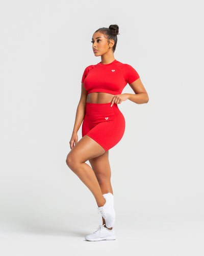Power Seamless Short Sleeve Crop Top | Red