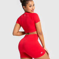 Power Seamless Short Sleeve Crop Top | Red