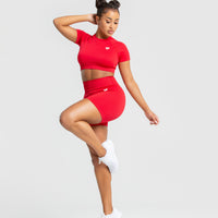 Power Seamless Short Sleeve Crop Top | Red